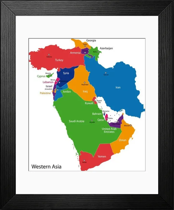 Framed Print : Western Asia map Framed Print : Western Asia map