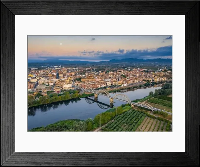 Framed Print : Aerial view of the city of Móra d'Ebre and the Ebro river in a summer sunrise (Ribera d'Ebre) Framed Print : Aerial view of the city of Móra d'Ebre and the Ebro river in a summer sunrise (Ribera d'Ebre)