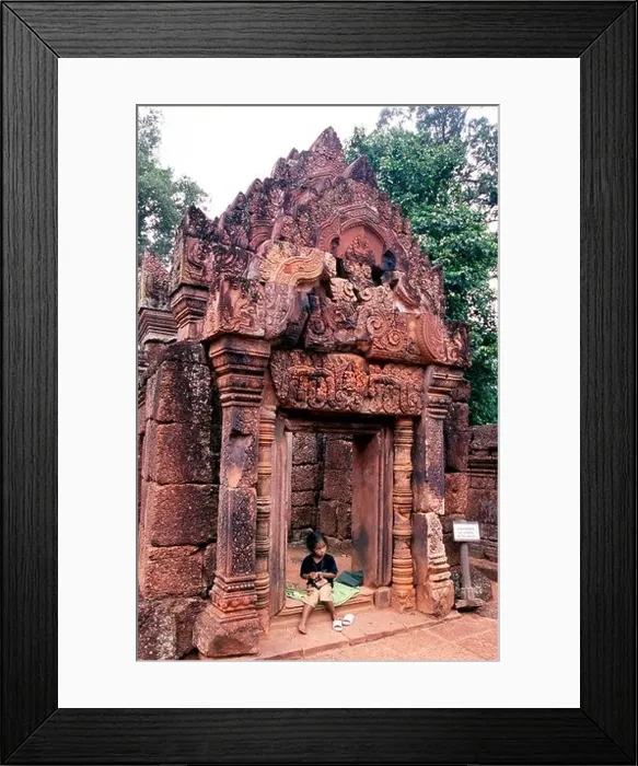Framed Print : Banteay Srei temple and little girl Framed Print : Banteay Srei temple and little girl