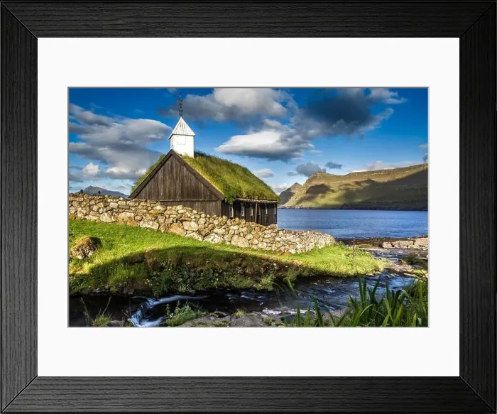 Framed Print : Church in Funningur, Faroe Islands Framed Print : Church in Funningur, Faroe Islands