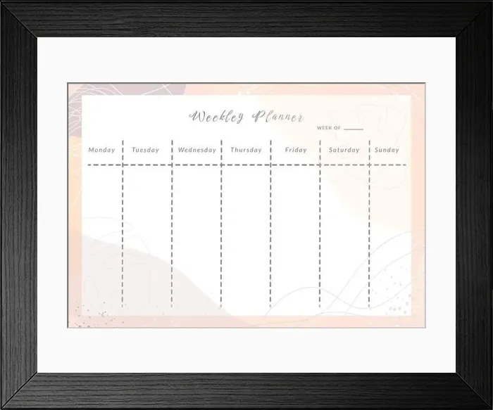 Framed Print : Simple printable weekly planner template in vector. Daily schedul week calendar in minimalistic style Framed Print : Simple printable weekly planner template in vector. Daily schedul week calendar in minimalistic style