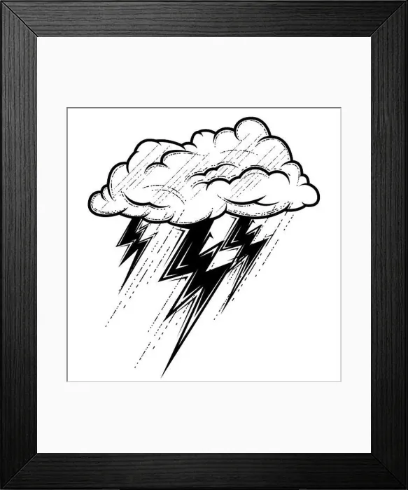 Framed Print : Heavy shower during a thunderstorm, thunderstorm cloud and lightning, bad weather, vector Framed Print : Heavy shower during a thunderstorm, thunderstorm cloud and lightning, bad weather, vector