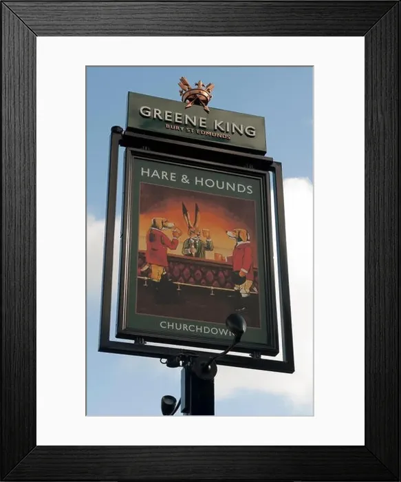 Framed Print : The Hare and Hounds pub sign, Churchdown, Gloucestershire, England, UK Framed Print : The Hare and Hounds pub sign, Churchdown, Gloucestershire, England, UK