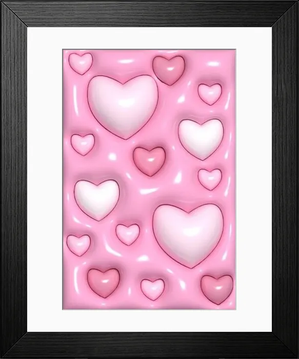 Framed Print : Abstract pink background with red hearts, wallpaper for mobile devices, 3D illustration Framed Print : Abstract pink background with red hearts, wallpaper for mobile devices, 3D illustration