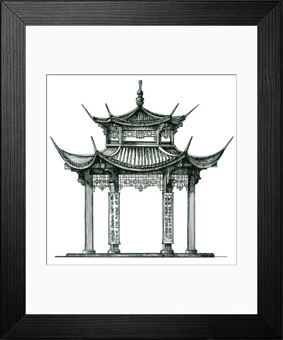 Framed Print : Asia. temple on a white background. Japan, China, Korea. Sketch Framed Print : Asia. temple on a white background. Japan, China, Korea. Sketch