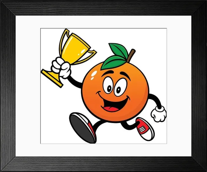 Framed Print : Orange Running with Trophy- A Cartoon Illustration of an Orange Running with a Trophy Framed Print : Orange Running with Trophy- A Cartoon Illustration of an Orange Running with a Trophy
