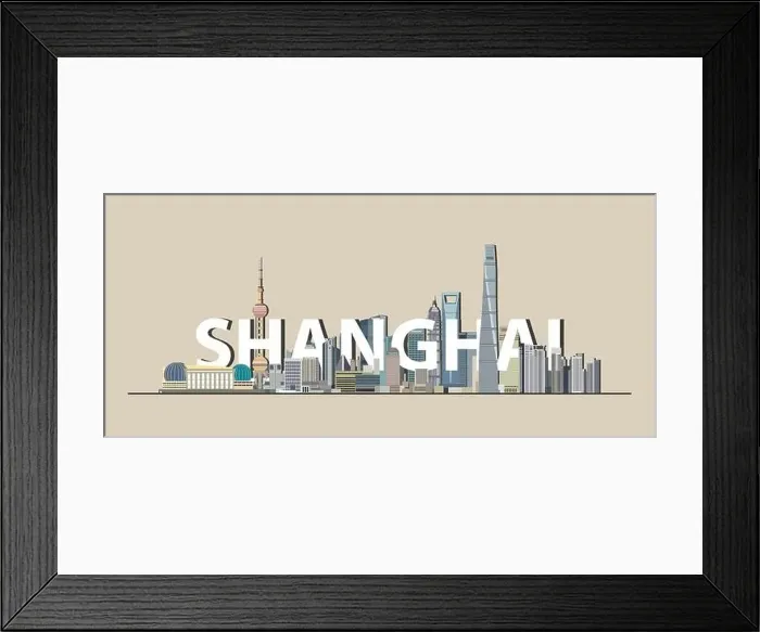 Framed Print : Shaghai cityscape colorful poster. Vector detailed illustration Framed Print : Shaghai cityscape colorful poster. Vector detailed illustration