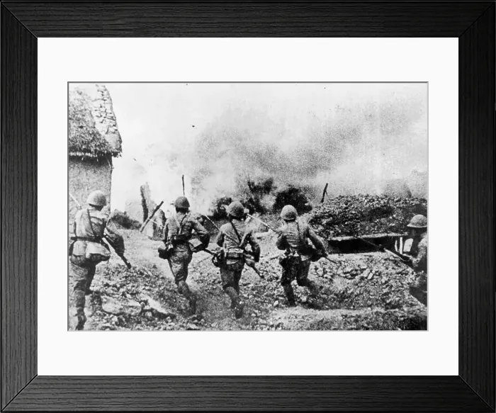 Framed Print : Japanese storm a British position on Malaya, 1942 Framed Print : Japanese storm a British position on Malaya, 1942