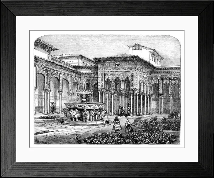 Framed Print : Victorian engraving of the Court of the Lions, Alhambra, Granada Framed Print : Victorian engraving of the Court of the Lions, Alhambra, Granada