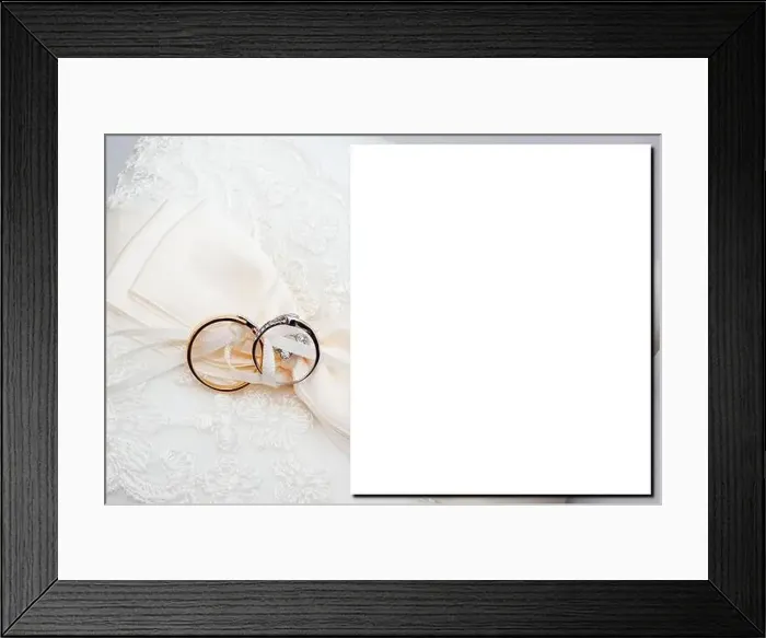 Framed Print : Wedding invitation card template of Top view blank empty paper card with marriage golden rings on on white bride dress Framed Print : Wedding invitation card template of Top view blank empty paper card with marriage golden rings on on white bride dress