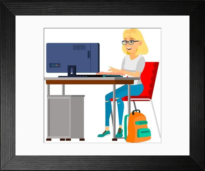 Framed Print : young woman student checking test result online on computer cartoon vector Framed Print : young woman student checking test result online on computer cartoon vector