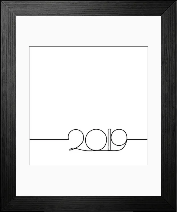Framed Print : One continuous line drawing 2019. Vector new year illustration isolated on white background Framed Print : One continuous line drawing 2019. Vector new year illustration isolated on white background