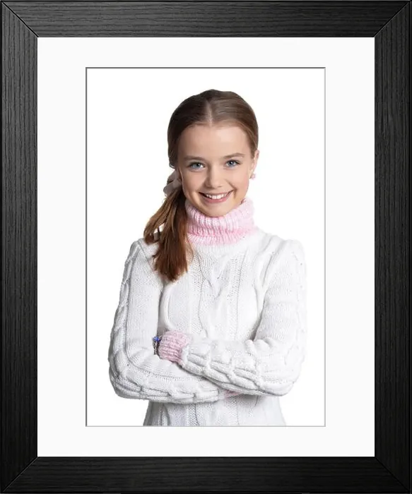 Framed Print : Cute girl in casual clothing posing isolated on white background