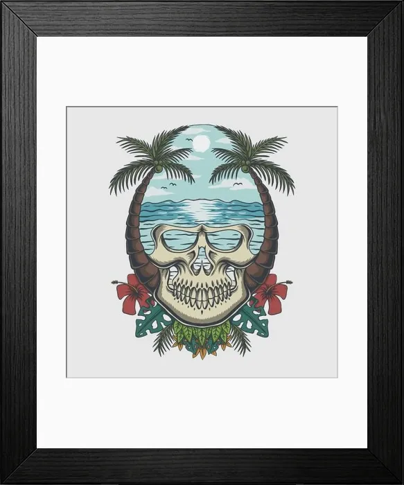Framed Print : Skull beach tropical vector illustration for your company or brand Framed Print : Skull beach tropical vector illustration for your company or brand
