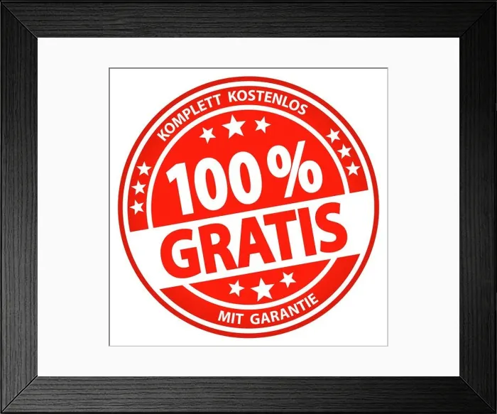 Framed Print : round business button - 100% gratis (german) Framed Print : round business button - 100% gratis (german)