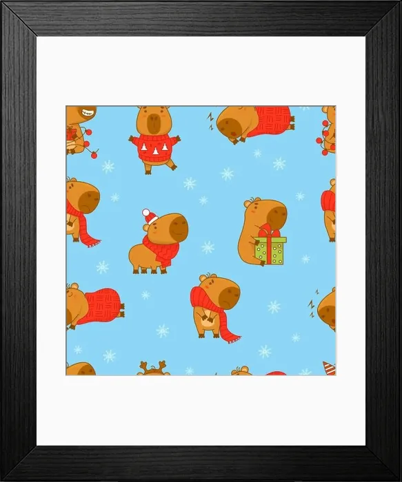 Framed Print : Seamless pattern with Cute capybara on blue background Framed Print : Seamless pattern with Cute capybara on blue background