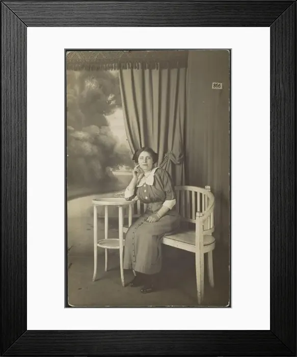 Framed Print : Portrait of a woman in a buttoned skirt and blouse Framed Print : Portrait of a woman in a buttoned skirt and blouse