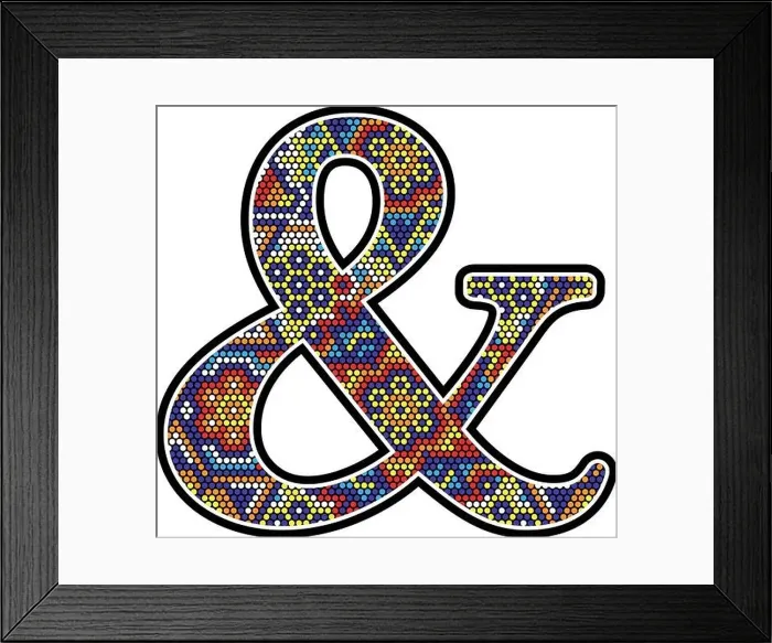 Framed Print : ampersand symbol with colorful dots abstract design with mexican huichol art style Framed Print : ampersand symbol with colorful dots abstract design with mexican huichol art style