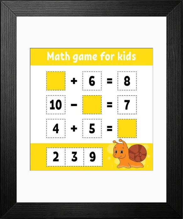 Framed Print : Math game for kids. Education developing worksheet Framed Print : Math game for kids. Education developing worksheet