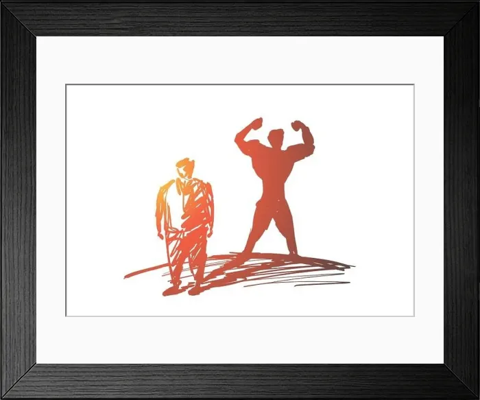 Framed Print : Hand drawn fat man with strong body shadow behind Framed Print : Hand drawn fat man with strong body shadow behind