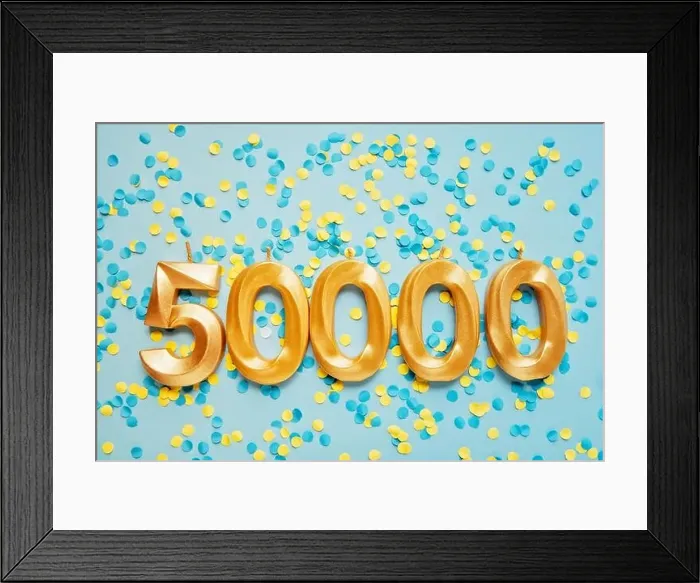 Framed Print : 50000 followers card. Template for social networks Framed Print : 50000 followers card. Template for social networks