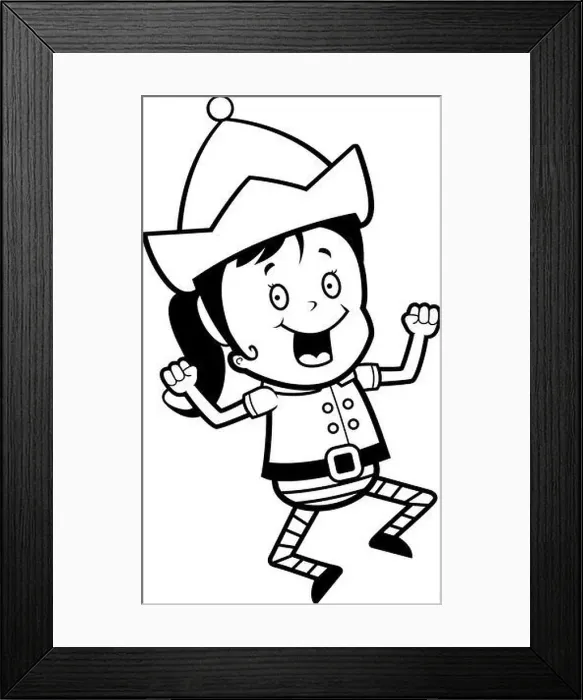 Framed Print : A happy cartoon Christmas elf jumping and smiling Framed Print : A happy cartoon Christmas elf jumping and smiling
