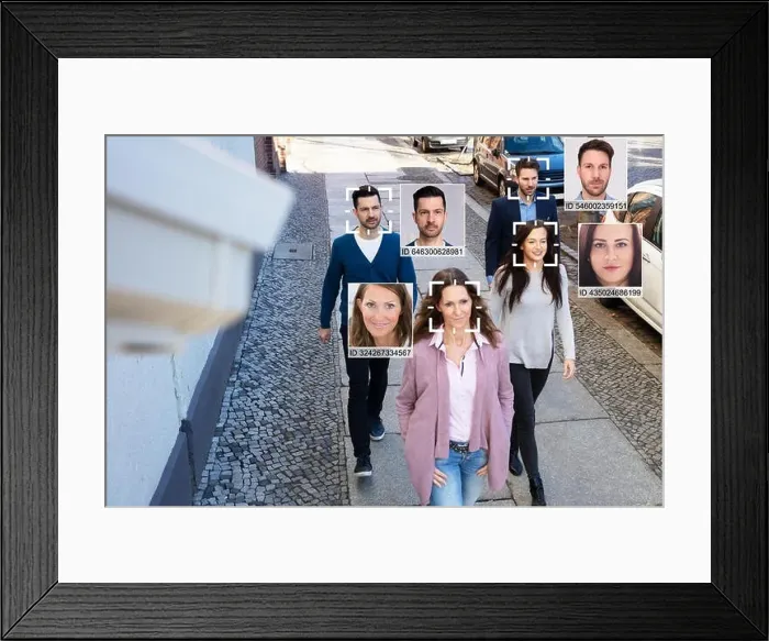 Framed Print : Selective Focus Of People Faces Recognized With Intellectual Learning System Framed Print : Selective Focus Of People Faces Recognized With Intellectual Learning System