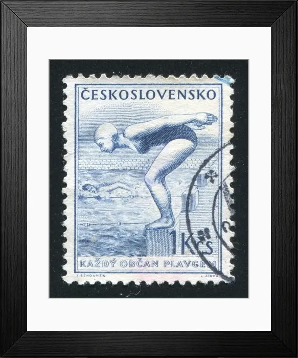 Framed Print : CZECHOSLOVAKIA - CIRCA 1954: stamp printed by Czechoslovakia, shows Woman Swimmer, circa 1954 Framed Print : CZECHOSLOVAKIA - CIRCA 1954: stamp printed by Czechoslovakia, shows Woman Swimmer, circa 1954