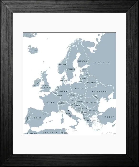 Framed Print : Europe countries political map with national borders and country names Framed Print : Europe countries political map with national borders and country names