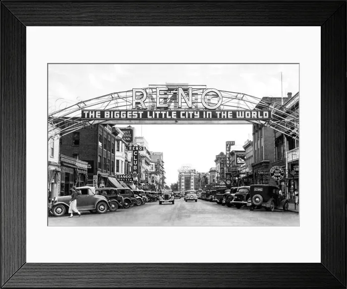 Framed Print : Reno, Nevada: c. 1930 A view of Viginia Street in The Biggest Little City In The World Framed Print : Reno, Nevada: c. 1930 A view of Viginia Street in The Biggest Little City In The World
