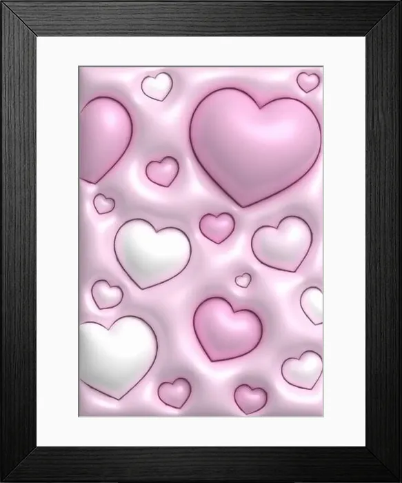 Framed Print : 3D render of a cute wallpaper background with inflated hearts design