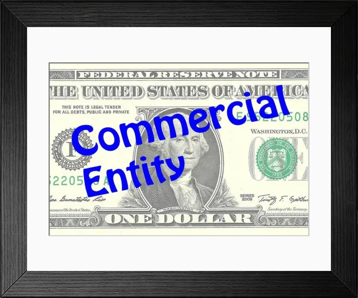 Framed Print : Render illustration of Commercial Entity title on One Dollar bill as a background Framed Print : Render illustration of Commercial Entity title on One Dollar bill as a background