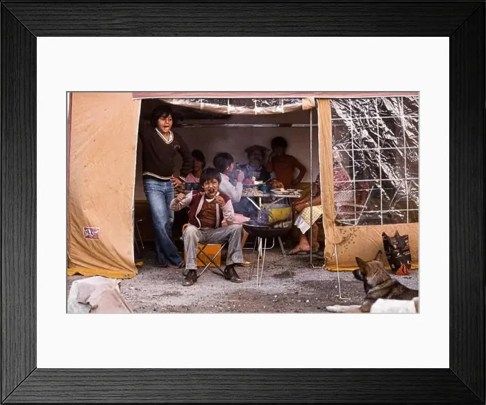 Framed Print : Roma family lunch in their camp during the pilgrimage to Saintes Maries de la Mer, France 1978 Framed Print : Roma family lunch in their camp during the pilgrimage to Saintes Maries de la Mer, France 1978