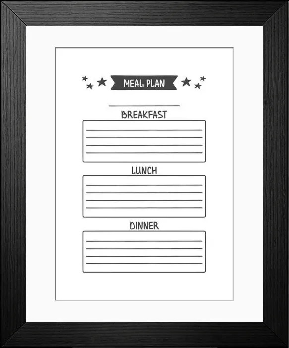 Framed Print : Meal Plan. Vector Template for Agenda, Planner and Other Stationery. Printable Organizer for Study, School or Work Framed Print : Meal Plan. Vector Template for Agenda, Planner and Other Stationery. Printable Organizer for Study, School or Work
