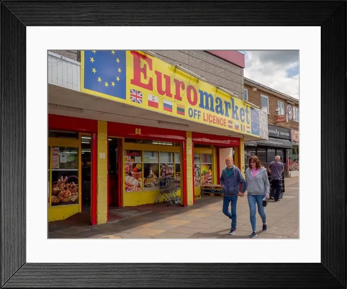 Framed Print : EURO market OFF LICENCE in Corby town centre Framed Print : EURO market OFF LICENCE in Corby town centre