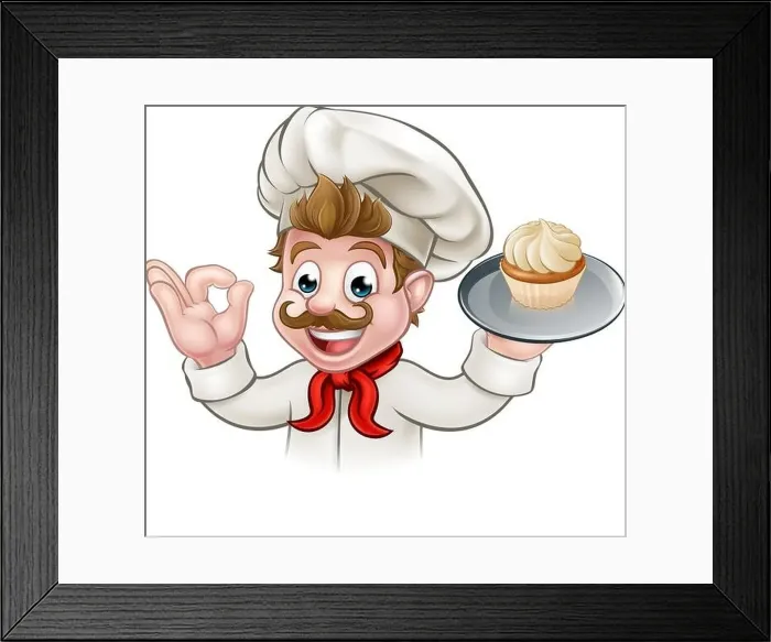 Framed Print : Baker Chef Cake Cartoon Character Framed Print : Baker Chef Cake Cartoon Character