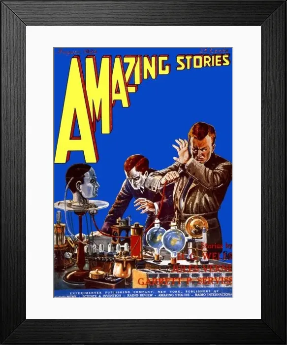 Framed Print : Science Fiction and Horror Magazines. Amazing Stories cover. August 1926 Artwork by Morey Framed Print : Science Fiction and Horror Magazines. Amazing Stories cover. August 1926 Artwork by Morey