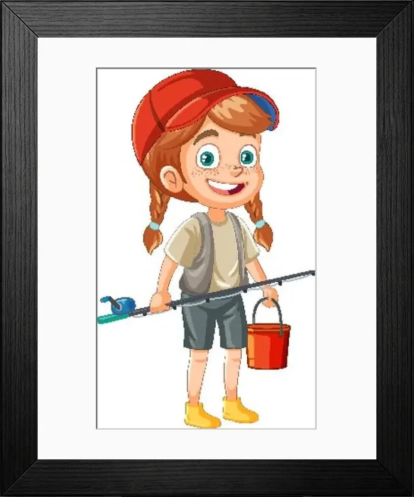 Framed Print : Isolated girl cartoon fishing illustration Framed Print : Isolated girl cartoon fishing illustration