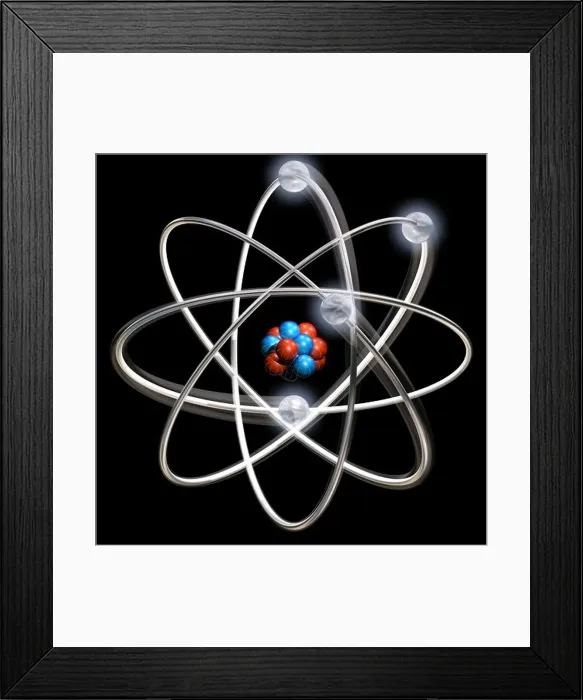 Framed Print : Original illustration of an atom on a black background Framed Print : Original illustration of an atom on a black background