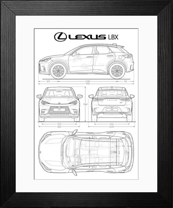 Framed Print : Lexus LBX 2023 car blueprint Framed Print : Lexus LBX 2023 car blueprint
