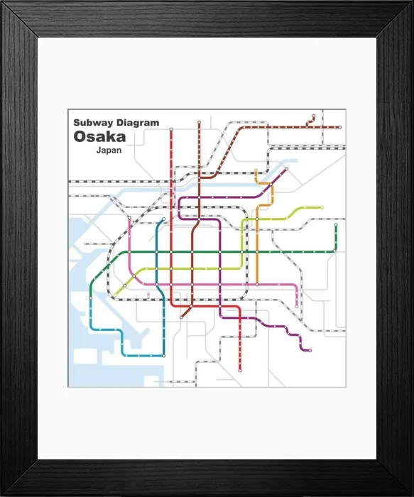 Framed Print : Layered editable vector illustration of the subway diagram of Osaka, Japan Framed Print : Layered editable vector illustration of the subway diagram of Osaka, Japan