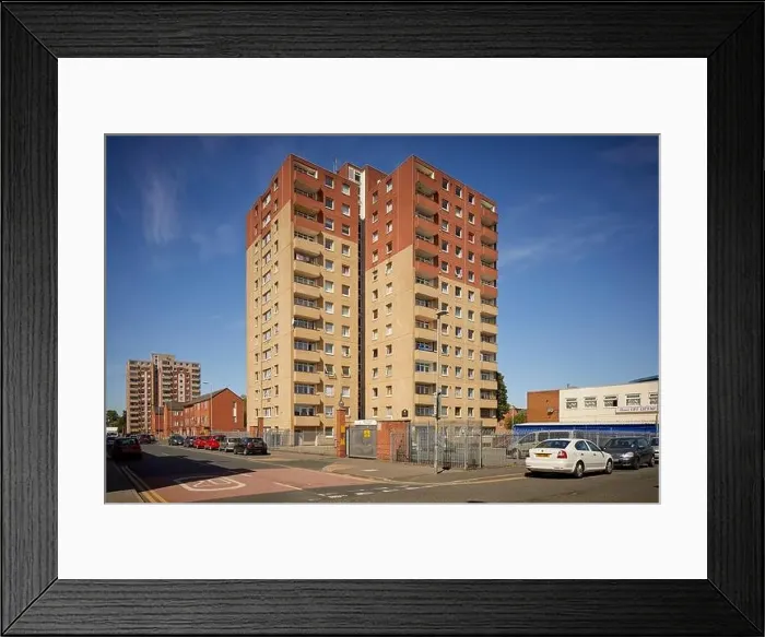 Framed Print : Ashton-under-Lyne town centre flats Portland House a 13-story hi-rise building Framed Print : Ashton-under-Lyne town centre flats Portland House a 13-story hi-rise building