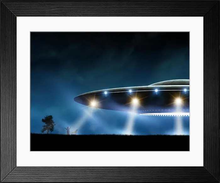 Framed Print : 3d rendering of flying saucer ufo on night background Framed Print : 3d rendering of flying saucer ufo on night background