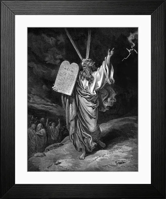 Framed Print : Wood Engraving of Moses Coming Down from Mount Sinai Carrying the Stone Tablets of Law Exodus 32 Framed Print : Wood Engraving of Moses Coming Down from Mount Sinai Carrying the Stone Tablets of Law Exodus 32
