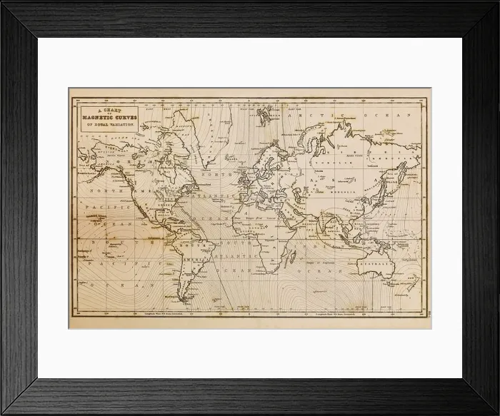 Framed Print : Photo of a genuine hand drawn world map Framed Print : Photo of a genuine hand drawn world map