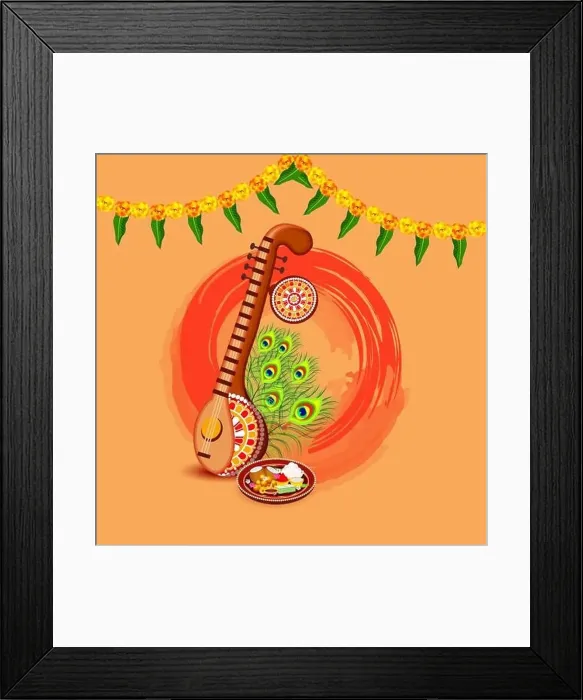 Framed Print : Vector illustration of a Background for Goddess Saraswati for Vasant Panchami Puja Framed Print : Vector illustration of a Background for Goddess Saraswati for Vasant Panchami Puja