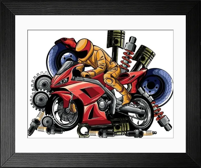Framed Print : Vector illustration of motorbike with Spares design Framed Print : Vector illustration of motorbike with Spares design