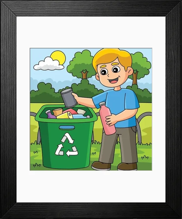 Framed Print : Boy Recycling Colored Cartoon Illustration Framed Print : Boy Recycling Colored Cartoon Illustration