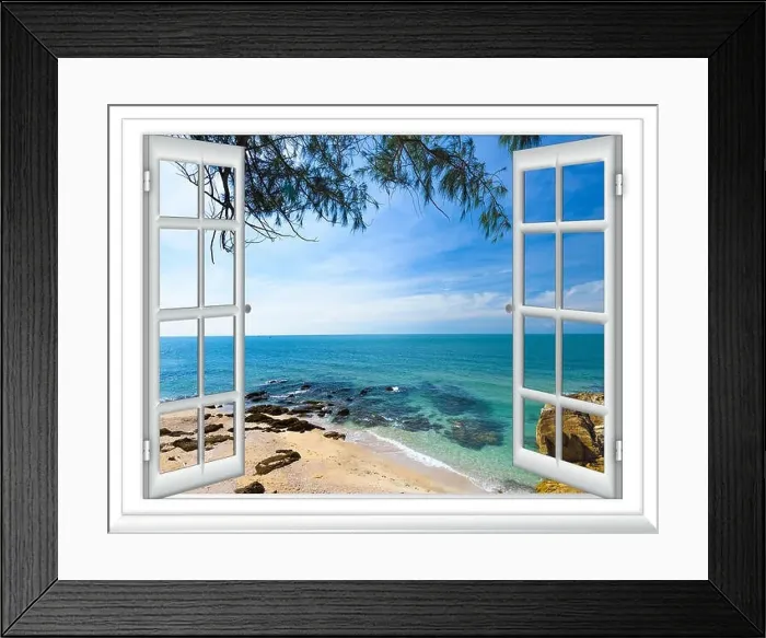 Framed Print : Ocean view window open Framed Print : Ocean view window open