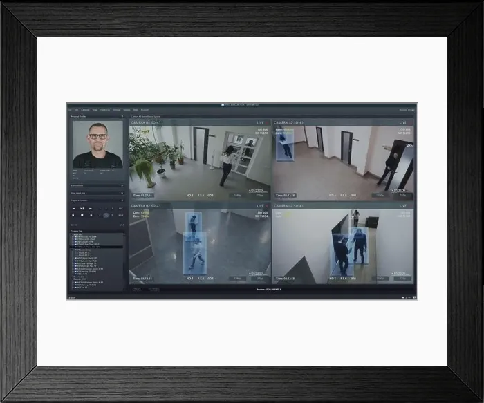 Framed Print : Playback office CCTV cameras on computer screen Framed Print : Playback office CCTV cameras on computer screen